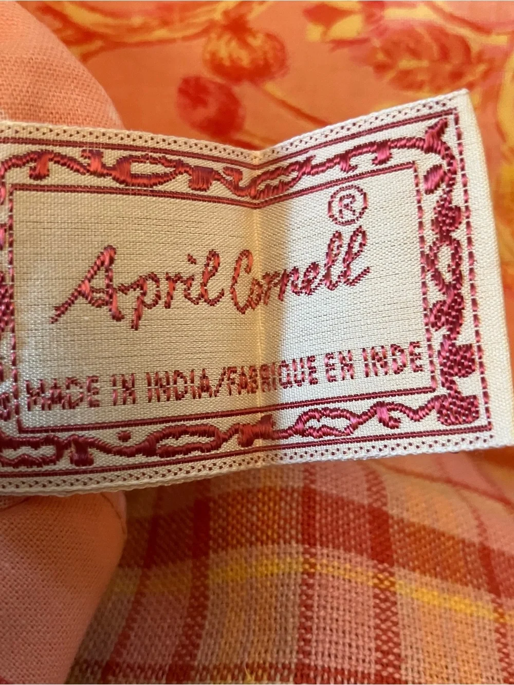 VTG April Cornell French Country Pink Plaid Floral Pillow Cover Button 15.5in